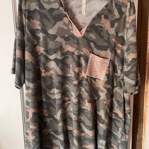 Now N Forever camo top with sparkle accents